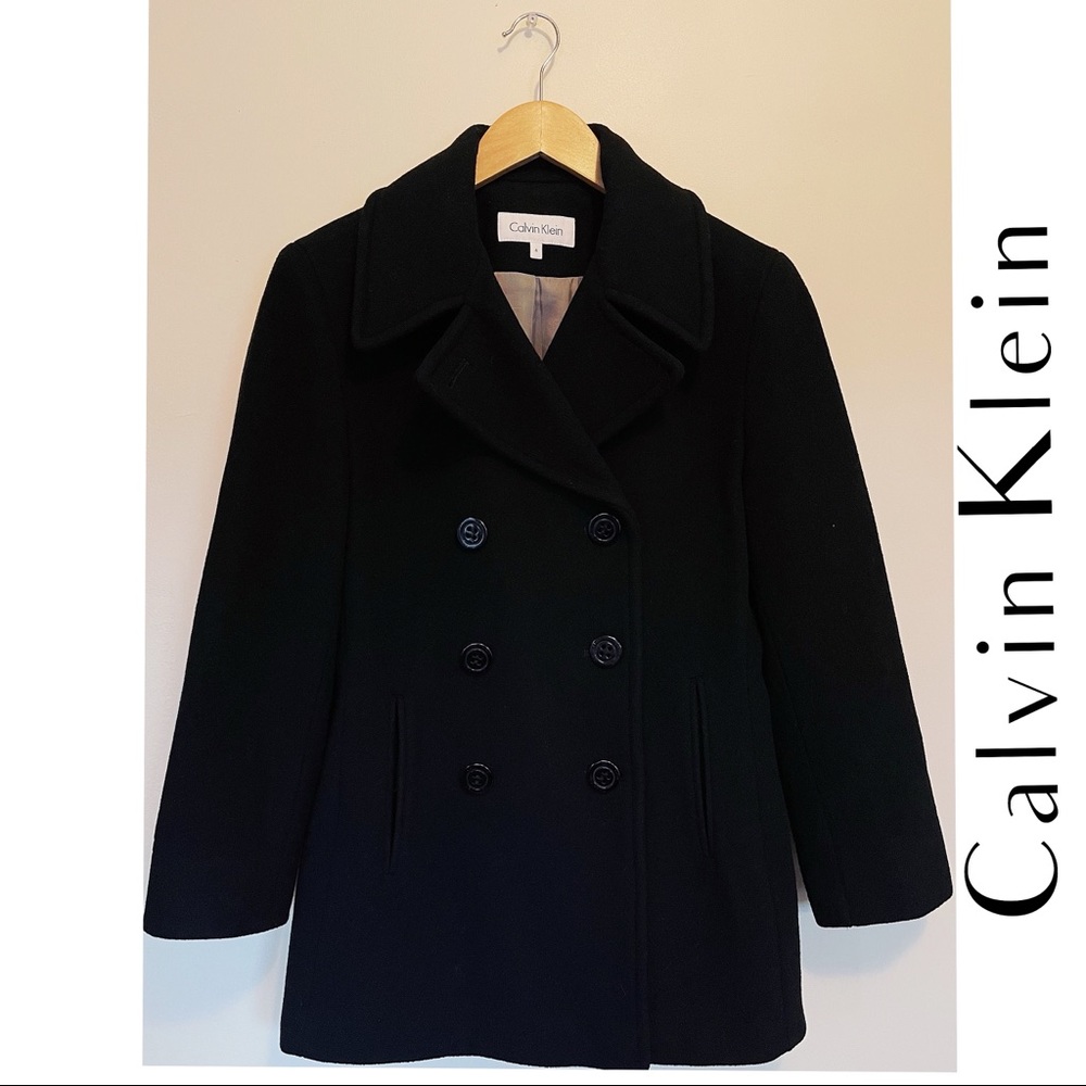 Calvin Klein Wool + Cashmere Black Peacoat Size 6